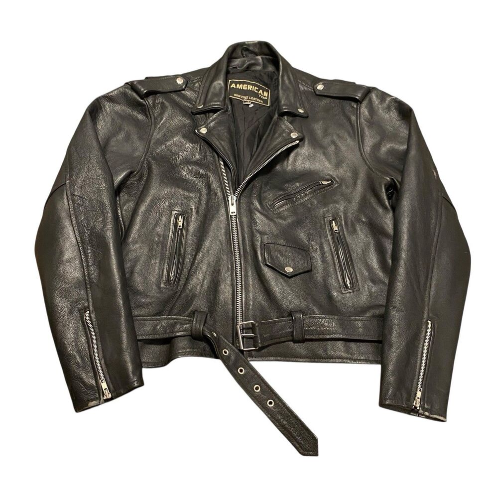 Men’s American Top Genuine Leather Jacket Coat Motorcycle Biker 52 Buckles Belt